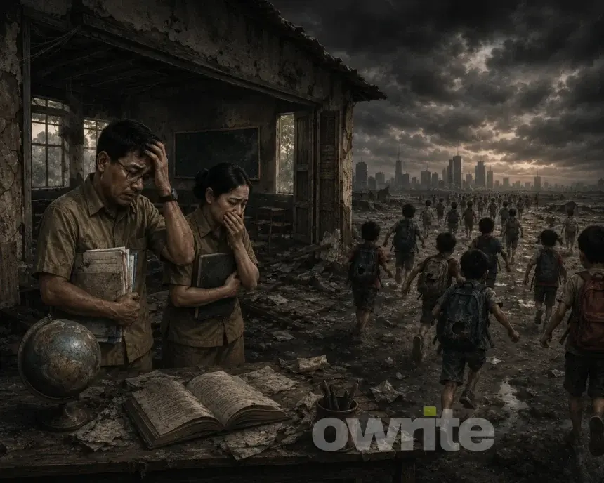 Ilustrasi guru dan siswa putus sekolah.