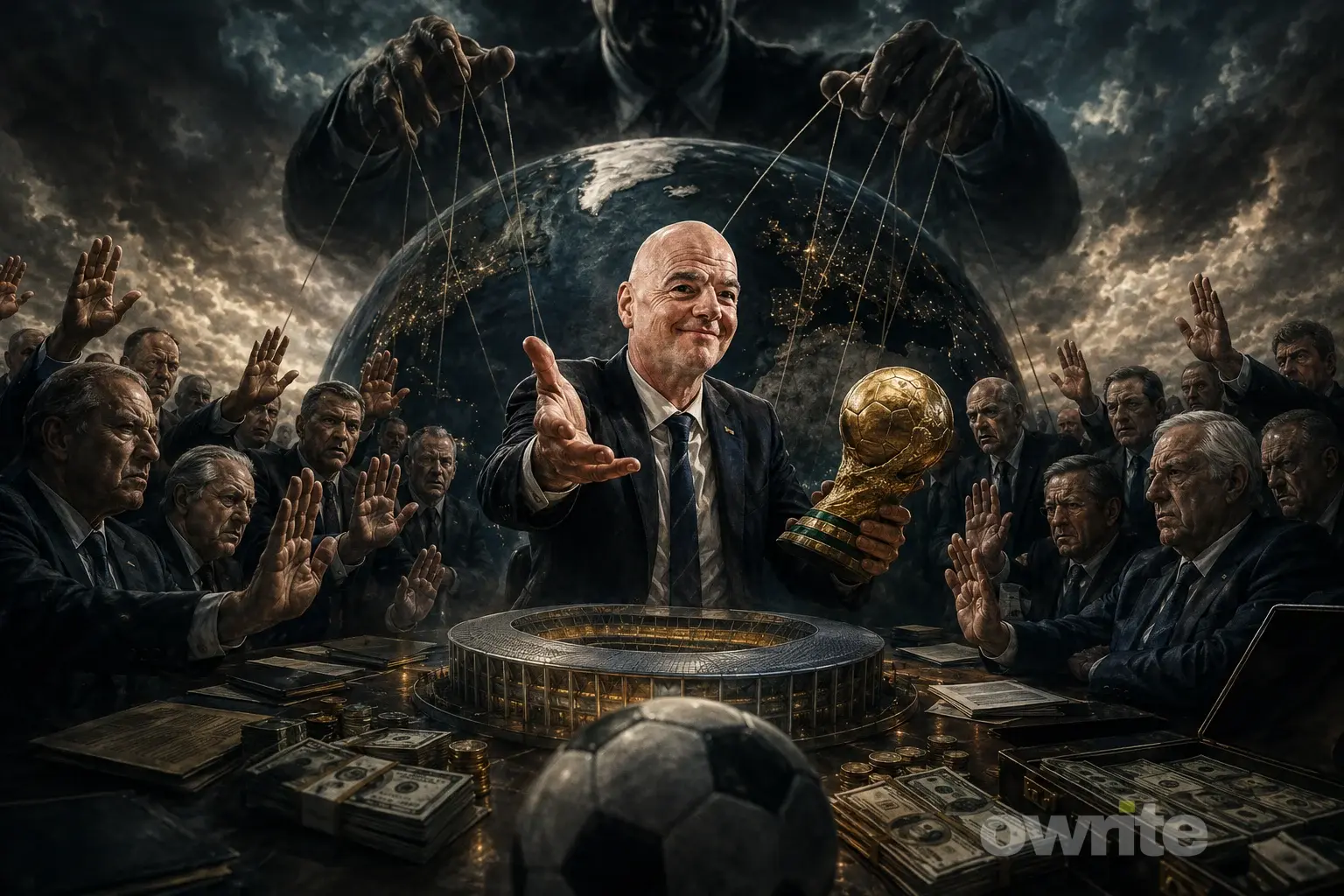 Ilustrasi penolakan asosiasi anggota FIFA terkait rencana penjualan saham Piala Dunia.
