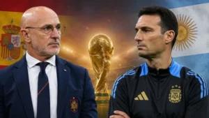 Pelatih Timnas Spanyol Luis de la Fuente dan Pelatih Timnas Argentina Lionel Scaloni.