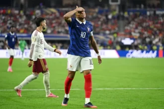 Pemain Timnas Prancis Kylian Mbappe dalam pertandinga melawan Spanyol pada Piala Dunia 2026.