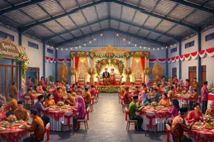 Ilustrasi gedung Kopdes Merah Putih dijadikan lokasi pernikahan.