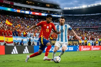Ilustrasi Lamine Yamal vs Lionel Messi