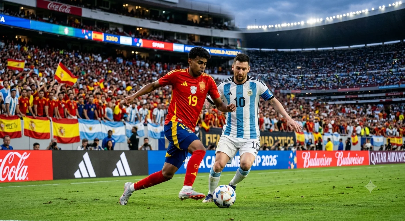 Ilustrasi Lamine Yamal vs Lionel Messi