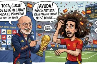 Ilustrasi Luis de la Fuente dan Marc Cucurella.