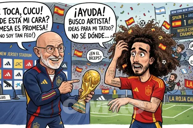 Ilustrasi Luis de la Fuente dan Marc Cucurella.
