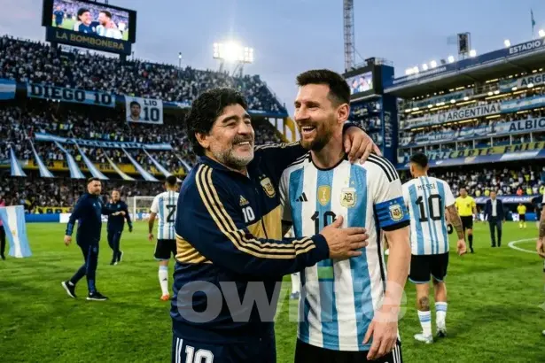 Legenda sepak bola Argentina, Diego Armando Maradona dan Kapten Timnas Argentina, Lionel Messi. (Gambar dibuat oleh Ai)