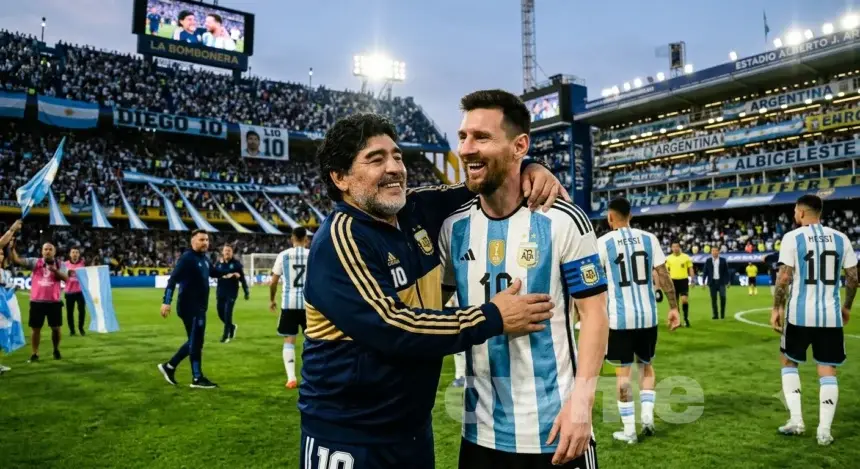 Legenda sepak bola Argentina, Diego Armando Maradona dan Kapten Timnas Argentina, Lionel Messi. (Gambar dibuat oleh Ai)