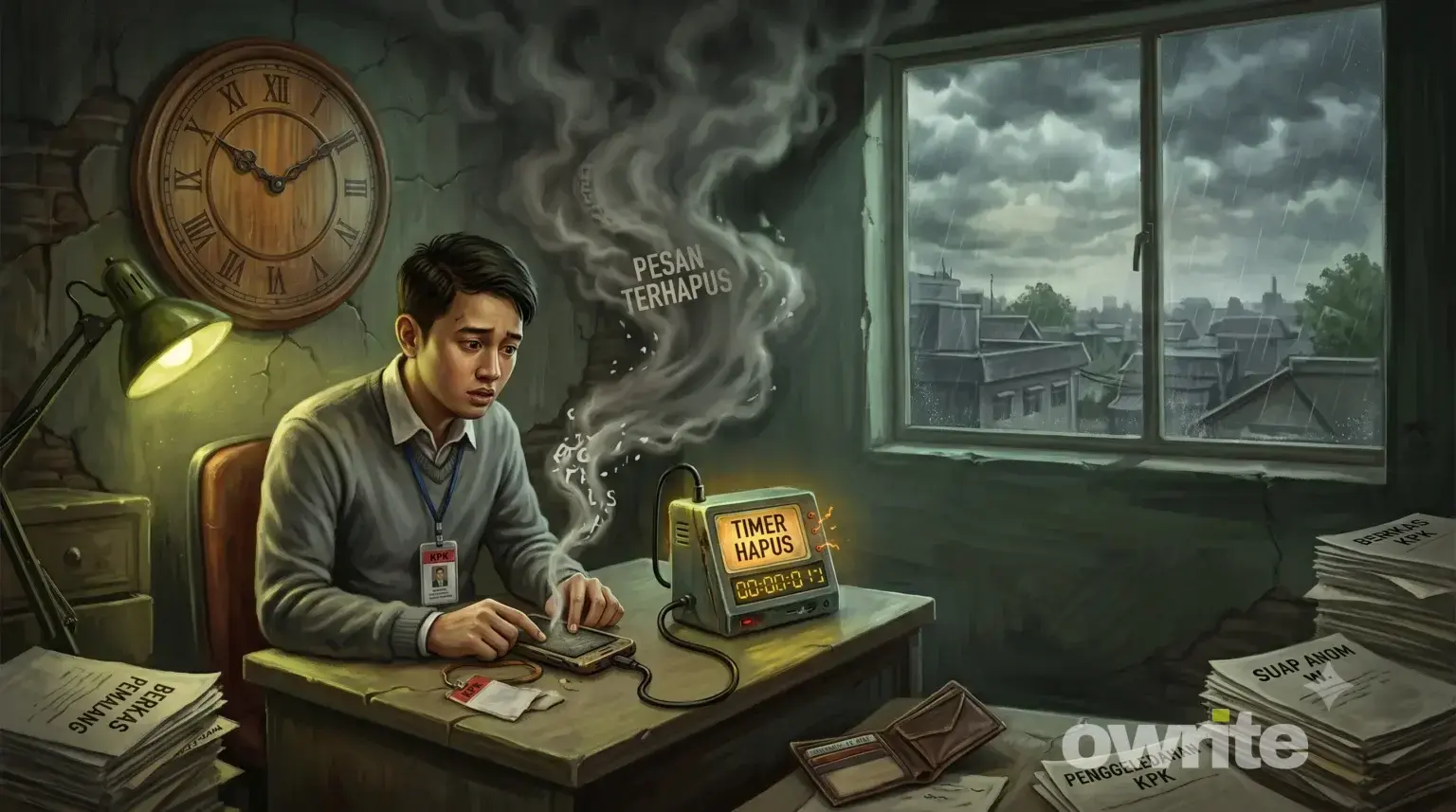 Ilustrasi staf KPK menghapus otomatis percakapan dalam aplikasi.