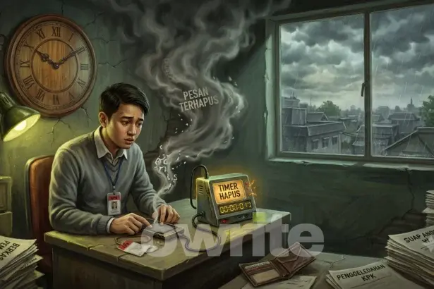 Ilustrasi staf KPK menghapus otomatis percakapan dalam aplikasi.
