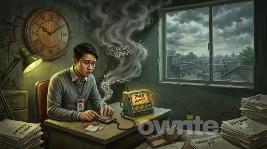 Ilustrasi staf KPK menghapus otomatis percakapan dalam aplikasi.
