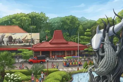 Ilustrasi Kebun Binatang Surabaya dan pengunjung.