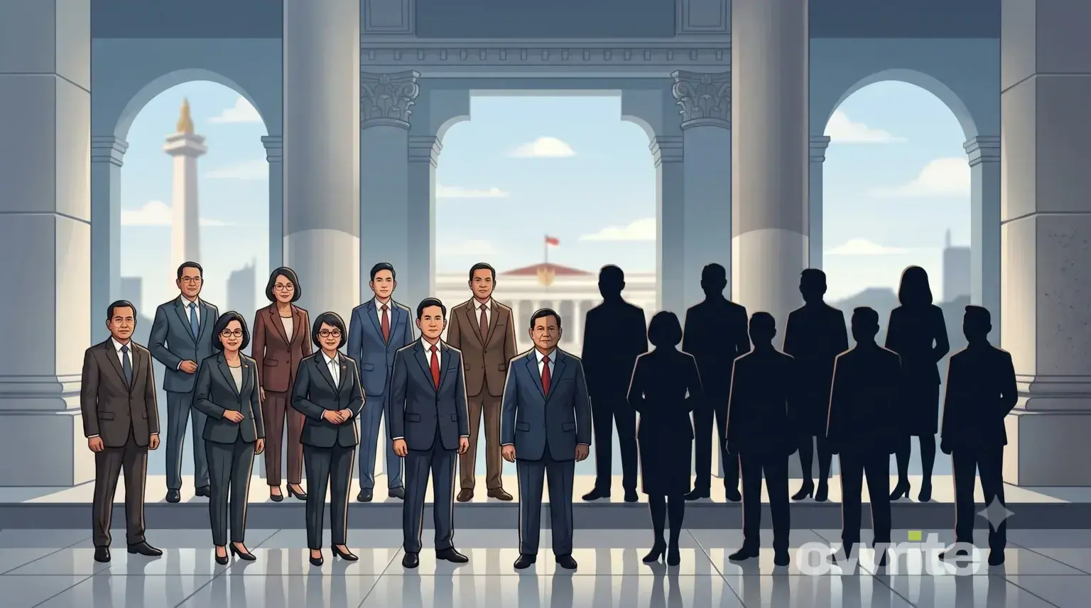 Ilustrasi Kabinet Merah Putih dan Kabinet Bayangan.