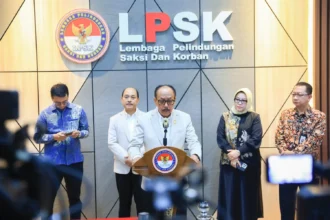 Ketua Lembaga Pelindungan Saksi dan Korban (LPSK) Achmadi (baju putih tengah) dan jajaran dalam seminar nasional, Kamis, 30 Juli 2026, di Jakarta.