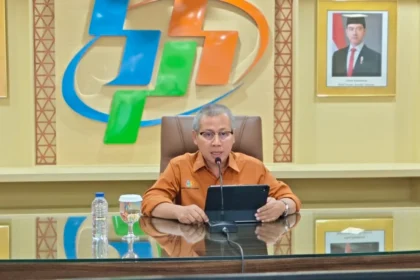 Deputi Bidang Statistik Distribusi dan Jasa BPS Ateng Hartono dalam konferensi pers di Kantor Pusat BPS (sumber: Owrite/Anisa Aulia)
