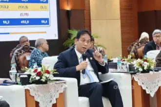 Menteri Keuangan Purbaya Yudhi Sadewa dalam konferensi pers APBN KiTA (Sumber: Owrite/Anisa Aulia)