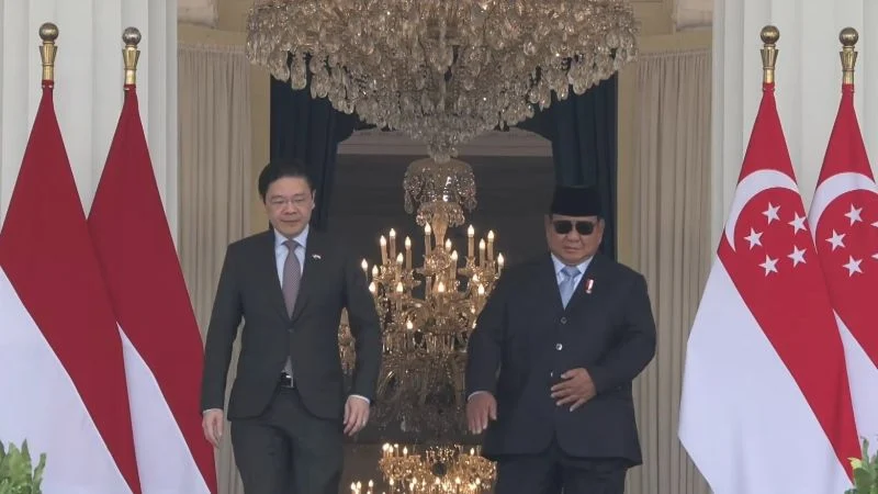 Perdana Menteri Singapura Lawrence Wong dan Presiden Prabowo Subianto di Istana Kepresidenan.