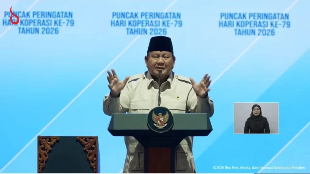Presiden Prabowo dalam Puncak Peringatan Hari Koperasi ke-79 Tahun 2026, 12 Juli, di Indonesia Arena, Gelora Bung Karno.