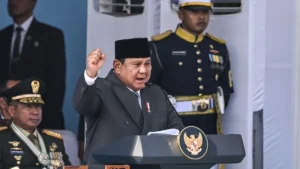 Presiden RI Prabowo Subianto dalam amanat di HUT ke-80 Polri, Cikeas, Bogor.