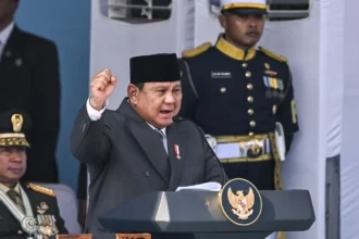 Presiden RI Prabowo Subianto dalam amanat di HUT ke-80 Polri, Cikeas, Bogor.