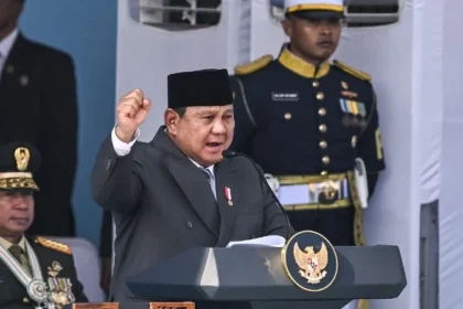 Presiden RI Prabowo Subianto dalam amanat di HUT ke-80 Polri, Cikeas, Bogor.