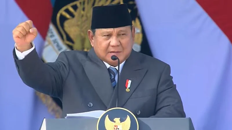 Presiden Prabowo Subianto dalam pidato acara HUT Ke-80 Polri di Satlatmil Cikeas, Bogor,