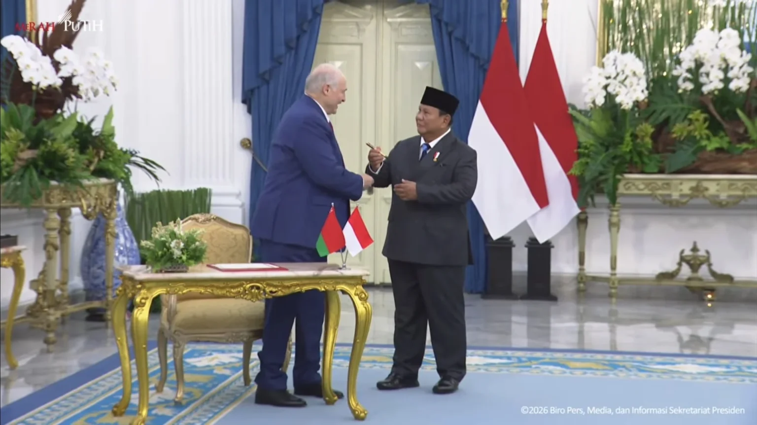Pertemuan Presiden RI Prabowo Subianto dan Presiden Belarus Alexandr Lukashenko di Istana Merdeka, 2 Juli 2026.