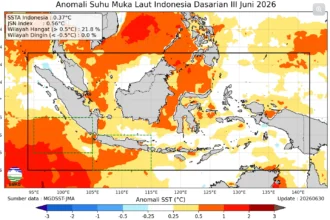 Anomali suhu muka laut Indonesia Dasarian III Juni 2026