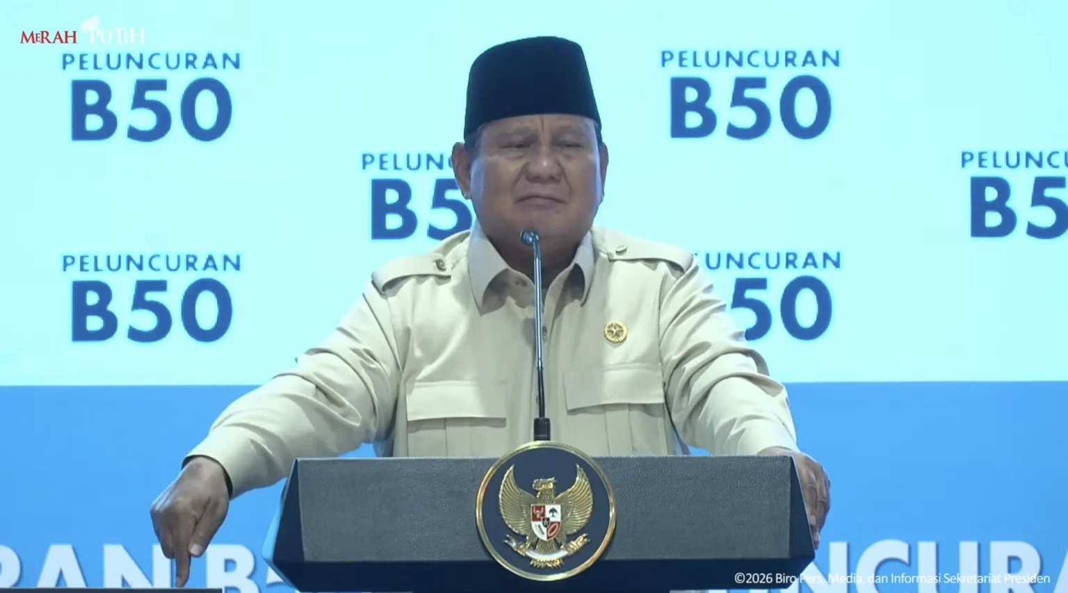 Presiden Prabowo Subianto di Peluncuran B50. (Sumber: YT BPMI)