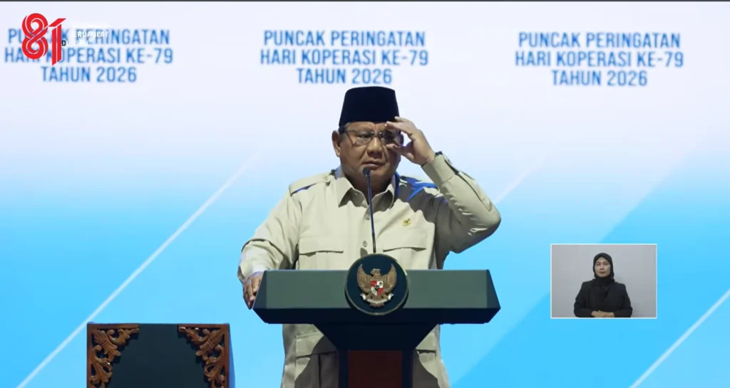 Presiden Prabowo dalam peringatan Hari Koperasi Nasional ke-79 di Jakarta, Minggu, 12 Juli 2026.
