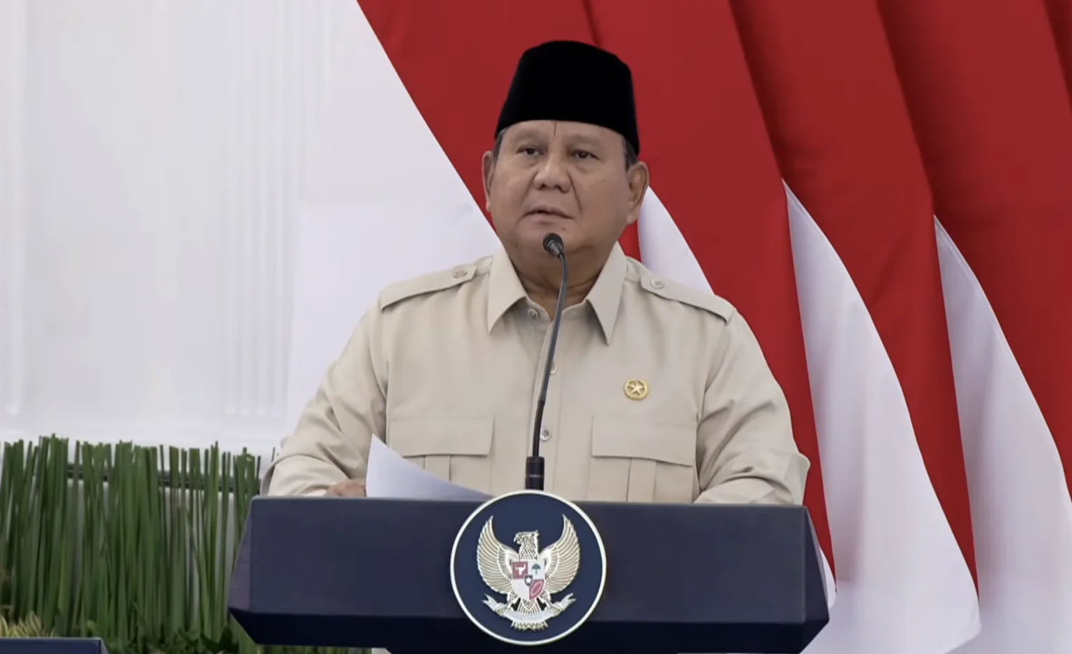 Presiden Prabowo Subianto saat groundbreaking Proyek Abadi Masela. (Sumber: YT BPMI)