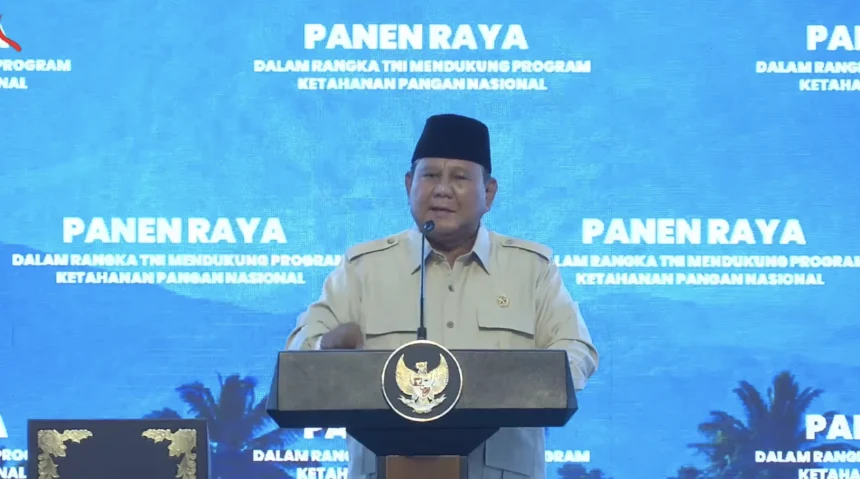 Presiden Prabowo Pimpin Panen Raya Serentak di Seluruh Indonesia Bersama TNI, 17 Juli 2026. (Sumber: YT BPMI)
