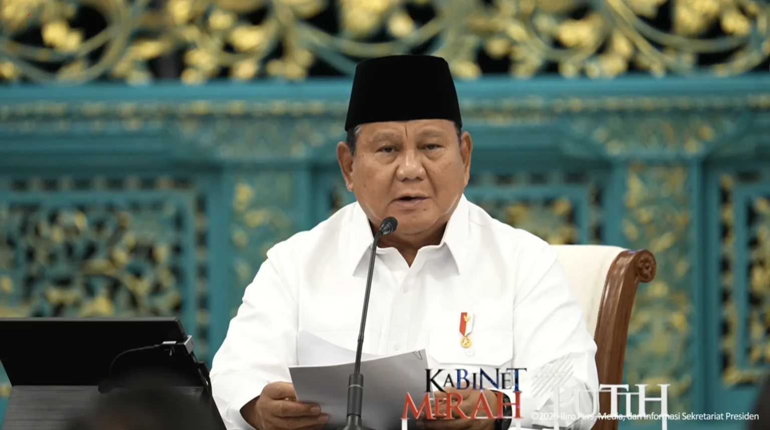 Presiden Prabowo Subianto saat Sidang Kabinet Paripurna di Istana Negara, Jakarta. (Sumber: YouTube BPMI)