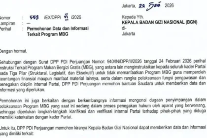 Surat DPP PDIP ke Badan Gizi Nasional (BGN) soal dugaan kader PDIP terlibat dalam program MBG.