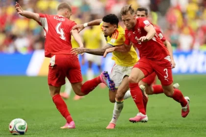 Timnas Swiss di perempat final Piala Dunia 2026 saat bertanding dengan Kolombia