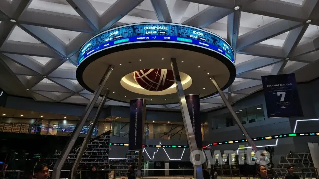 Situasi Bursa Efek Indonesia dan papan IHSG. (Sumber: Owrite/Anisa Aulia)