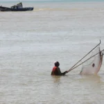 Nelayan menjaring dan mencari udang rebon di kawasan pesisir Pantai Desa Pasar Aceh, Johan Pahlawan, Aceh Barat, Aceh, Sabtu (11/7/2026). Para nelayan pencari udang rebon di kawasan itu mampu mengumpulkan delapan hingga 15 kilogram per hari yang kemudian dipasarkan baik secara langsung di pasar lokal maupun dipasok ke beberapa daerah seperti Kota Langsa, Aceh Utara, Nagan Raya dan Medan Sumatera Utara untuk bahan baku pembuatan terasi dengan harga jual Rp10.000 hingga Rp13.000 per kilogram tergantung kualitas. (ANTARA FOTO/Syifa Yulinnas)