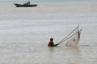 Nelayan menjaring dan mencari udang rebon di kawasan pesisir Pantai Desa Pasar Aceh, Johan Pahlawan, Aceh Barat, Aceh, Sabtu (11/7/2026). Para nelayan pencari udang rebon di kawasan itu mampu mengumpulkan delapan hingga 15 kilogram per hari yang kemudian dipasarkan baik secara langsung di pasar lokal maupun dipasok ke beberapa daerah seperti Kota Langsa, Aceh Utara, Nagan Raya dan Medan Sumatera Utara untuk bahan baku pembuatan terasi dengan harga jual Rp10.000 hingga Rp13.000 per kilogram tergantung kualitas. (ANTARA FOTO/Syifa Yulinnas)
