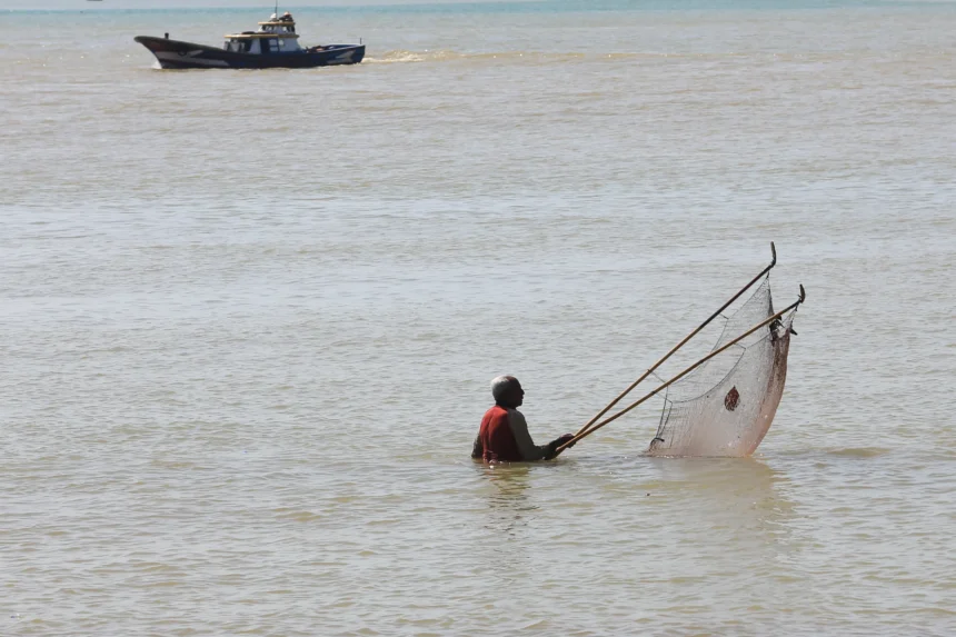 Nelayan menjaring dan mencari udang rebon di kawasan pesisir Pantai Desa Pasar Aceh, Johan Pahlawan, Aceh Barat, Aceh, Sabtu (11/7/2026). Para nelayan pencari udang rebon di kawasan itu mampu mengumpulkan delapan hingga 15 kilogram per hari yang kemudian dipasarkan baik secara langsung di pasar lokal maupun dipasok ke beberapa daerah seperti Kota Langsa, Aceh Utara, Nagan Raya dan Medan Sumatera Utara untuk bahan baku pembuatan terasi dengan harga jual Rp10.000 hingga Rp13.000 per kilogram tergantung kualitas. (ANTARA FOTO/Syifa Yulinnas)
