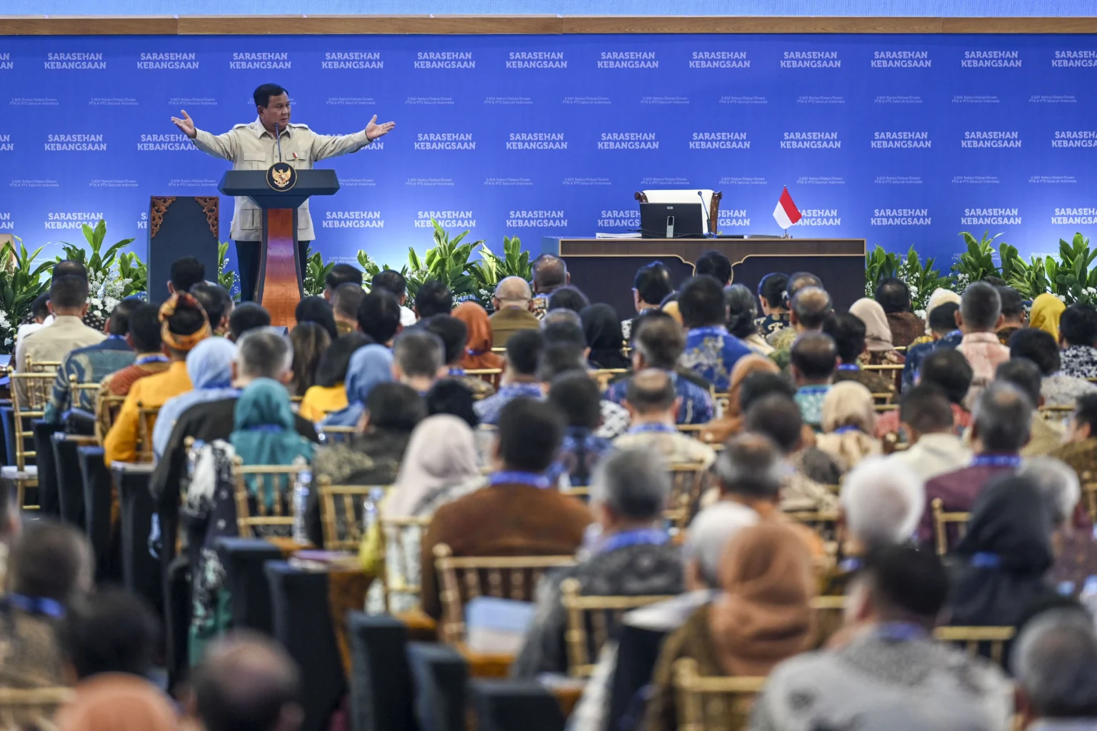 Presiden Prabowo Subianto memberi sambutan saat pembukaan Konvensi Sains, Teknologi, dan Industri Indonesia (KSTI) di Jakarta, Jumat (26/6/2026).