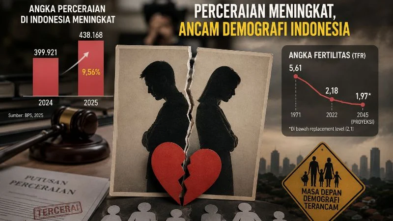 Ilustrasi perceraian di RI meningkat yang dikaitkan dengan alarm demografi masa mendatang.