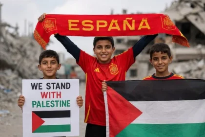 Ilustrasi warga Palestina dukung Timnas Spanyol.