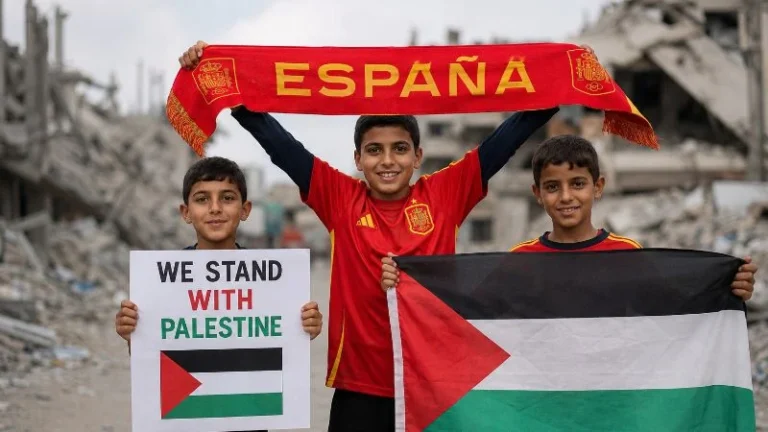 Ilustrasi warga Palestina dukung Timnas Spanyol.