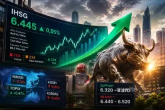 Ilustrasi IHSG naik ke level 6.445.