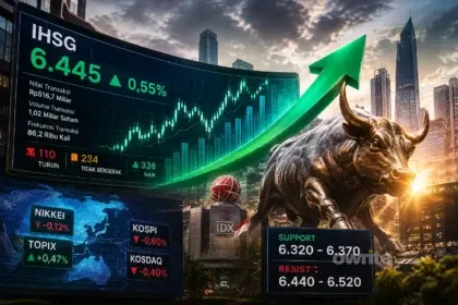 Ilustrasi IHSG naik ke level 6.445.