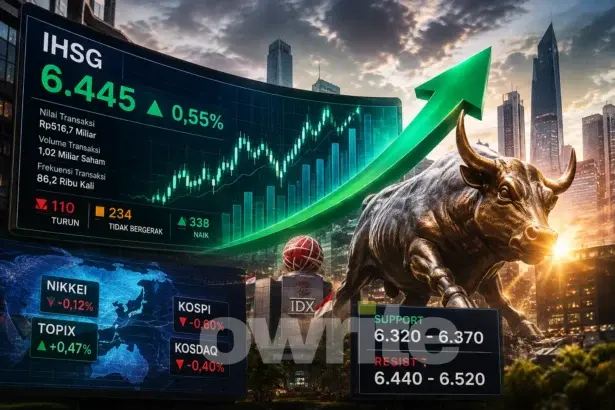 Ilustrasi IHSG naik ke level 6.445.