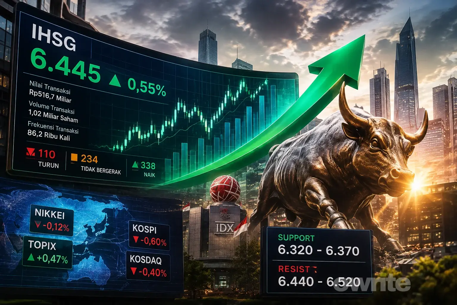 Ilustrasi IHSG naik ke level 6.445.