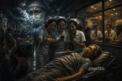 Ilustrasi kontras kondisi pasien di lorong rumah sakit.