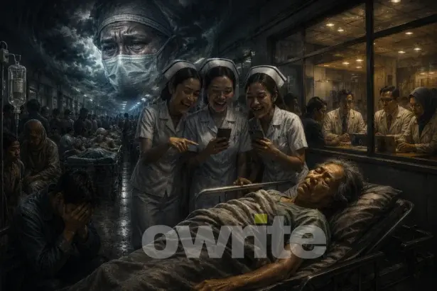 Ilustrasi kontras kondisi pasien di lorong rumah sakit.