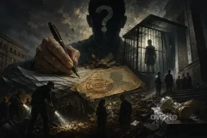 Kolase misteri hukum dan keadilan.