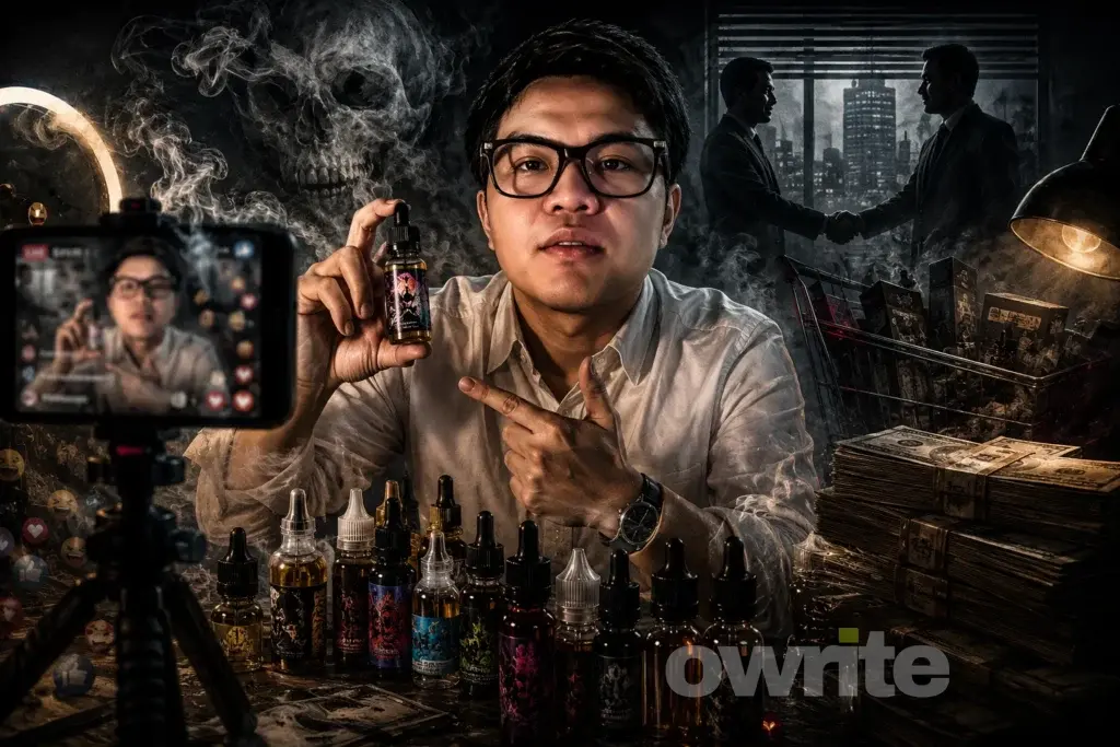 Ilustrasi Bigmo promosi liquid vape.